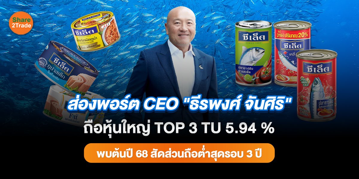 ส่องพอร์ต CEO "ธีรพงศ์ จันศิริ" ถือหุ้นใหญ่ TOP 3 TU 5.94 % พบต้นปี 68 สัดส่วนถือต่ำสุดรอบ 3 ปี