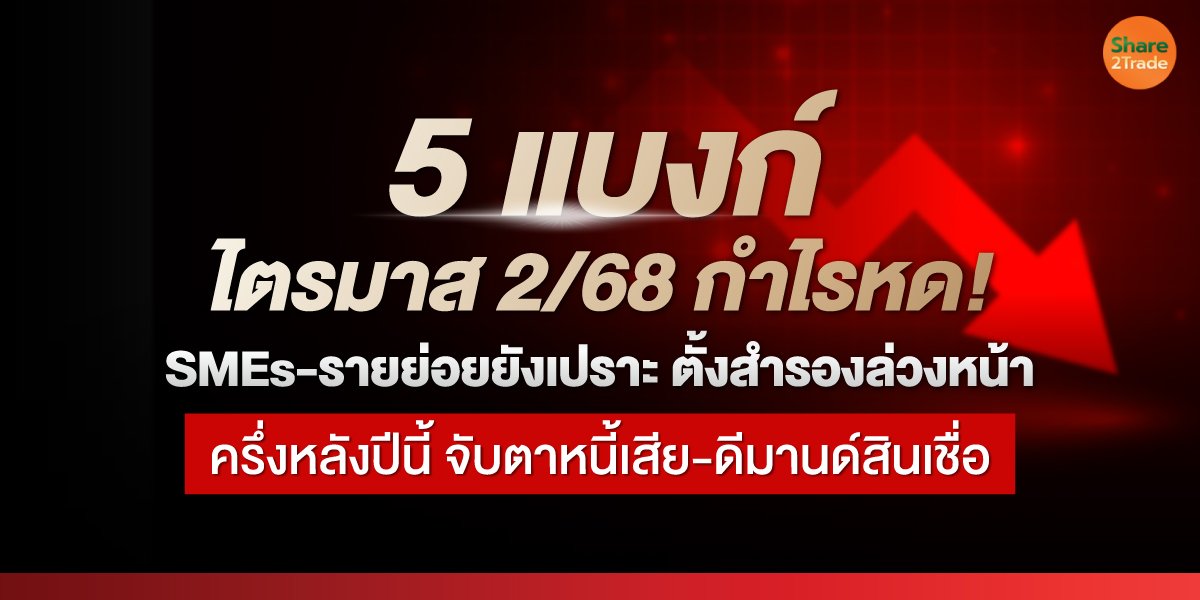 5 แบงก์ไตรมาส 2/68 กำไรหด! SMEs-รายย่อยยังเปราะ ตั้งสำรองล่วงหน้า ครึ่งหลังปีนี้ จับตาหนี้เสีย-ดีมานด์สินเชื่อ