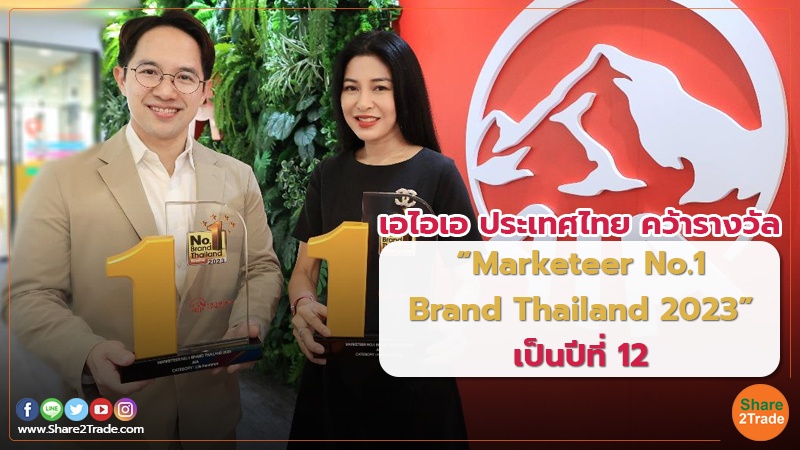 เอไอเอ ประเทศไทย คว้ารางวัล “Marketeer No.1 Brand Thailand 2023” เป็นปีที่ 12