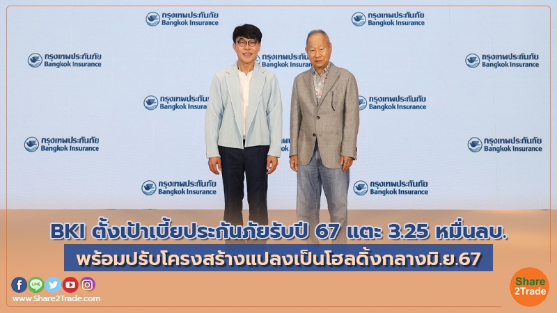 BKI ตั้งเป้าเบี้ยประกันภัยรับปี 67 แตะ 3.25 หมื่นลบ. พร้อมปรับโครงสร้างแปลงเป็นโฮลดิ้งกลางมิ.ย.67