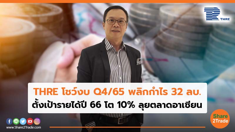 THRE โชว์งบ Q4/65 พลิกกำไร 32 ลบ. ตั้งเป้ารายได้ปี 66 โต 10% ลุยตลาดอาเซียน