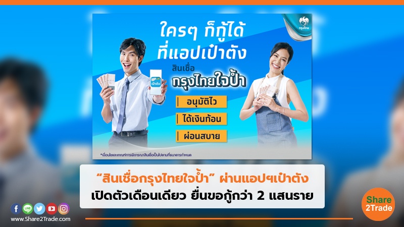 สินเชื่อกรุงไทย ใจป้ำ” ผ่านแอปฯเป๋าตัง เปิดตัวเดือนเดียว ยื่นขอกู้กว่า 2 แสนราย