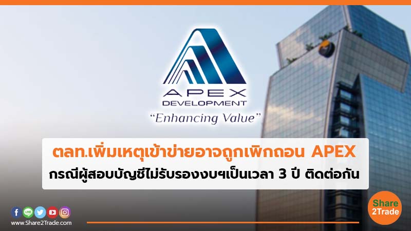 ตลท.เพิ่มเหตุเข้าข่ายอาจถูกเพิกถอน APEX กรณีผู้สอบบัญชีไม่รับรองงบฯเป็นเวลา 3 ปี ติดต่อกัน