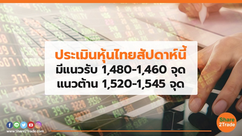 ประเมินหุ้นไทยสัปดาห์นี้ มีแนวรับ 1,480-1,460 จุด แนวต้าน 1,520-1,545 จุด