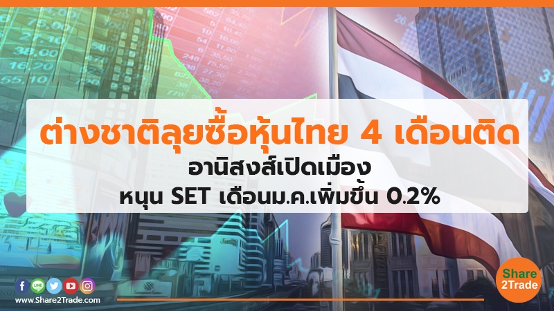 ต่างชาติลุยซื้อหุ้นไทย 4 เดือนติด อานิสงส์เปิดเมือง หนุน SET เดือนม.ค.เพิ่มขึ้น 0.2%