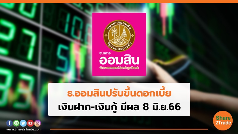 ธ.ออมสินปรับขึ้นดอกเบี้ย เงินฝาก-เงินกู้ มีผล 8 มิ.ย.66