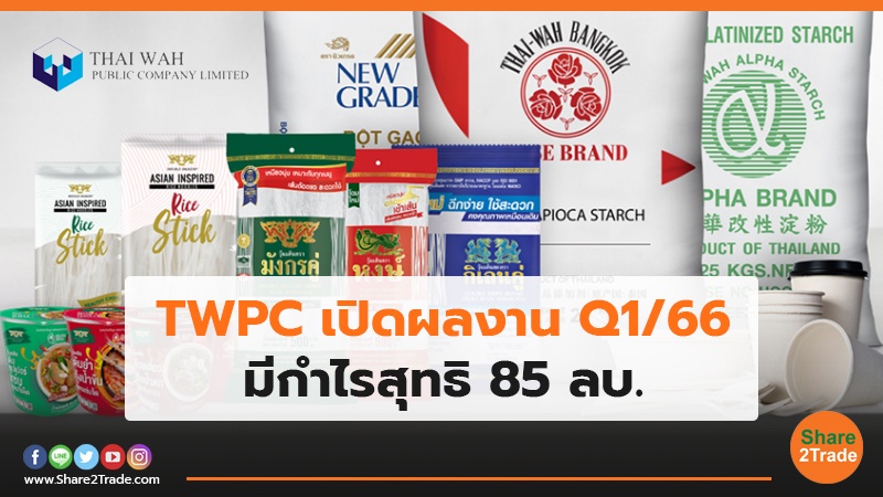 TWPC เปิดผลงาน Q1/66 มีกำไรสุทธิ 85 ลบ.