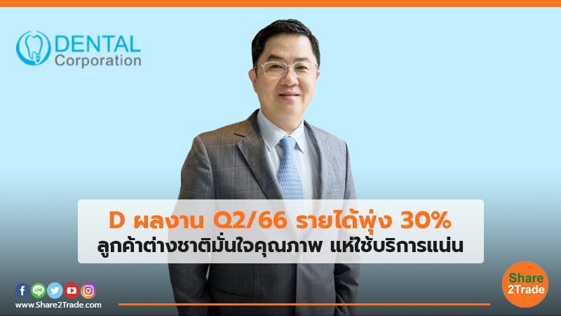 D ผลงาน Q2/66 รายได้พุ่ง 30% ลูกค้าต่างชาติมั่นใจคุณภาพ แห่ใช้บริการแน่น