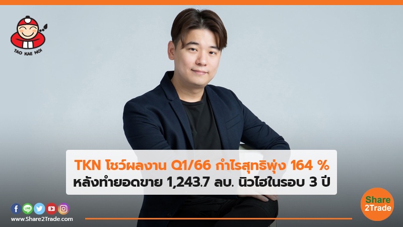 TKN โชว์ผลงาน Q1/66 กำไรสุทธิพุ่ง 164 หลังทำยอดขาย 1,243.7 ลบ. นิวไฮในรอบ 3 ปี