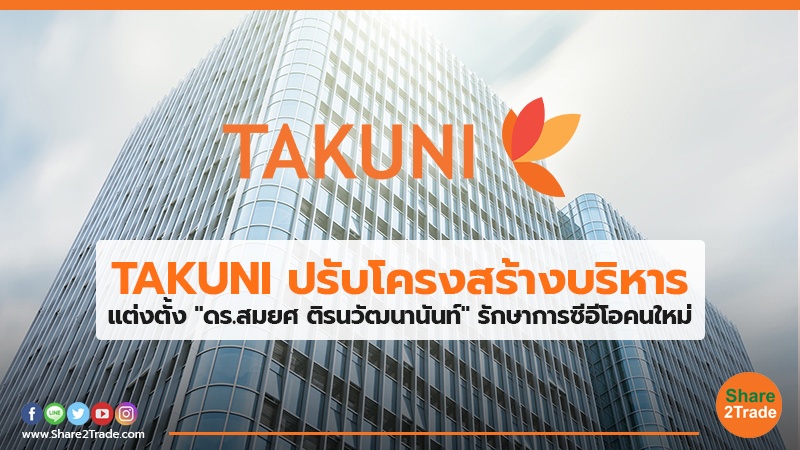 TAKUNI ปรับโครงสร้างบริหาร แต่งตั้ง "ดร.สมยศ ติรนวัฒนานันท์" รักษาการซีอีโอคนใหม่