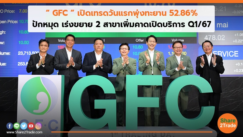 “ GFC ” เปิดเทรดวันแรกพุ่งทะยาน 52.86% ปักหมุด เร่งขยาย 2 สาขาเพิ่มคาดเปิดบริการQ1/67