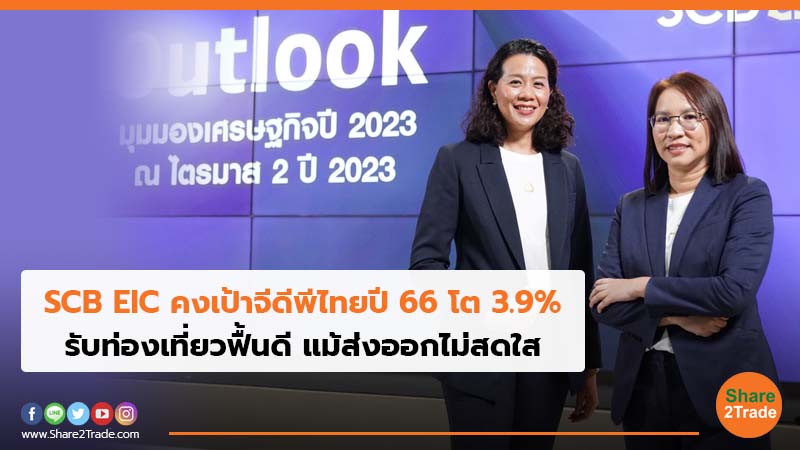 SCB EIC คงเป้าจีดีพีไทยปี 66 โต 3.9% รับท่องเที่ยวฟื้นดี แม้ส่งออกไม่สดใส