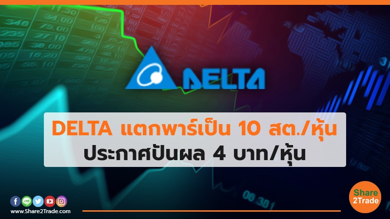 DELTA แตกพาร์เป็น 10 สต./หุ้น ประกาศปันผล  4 บาท/หุ้น