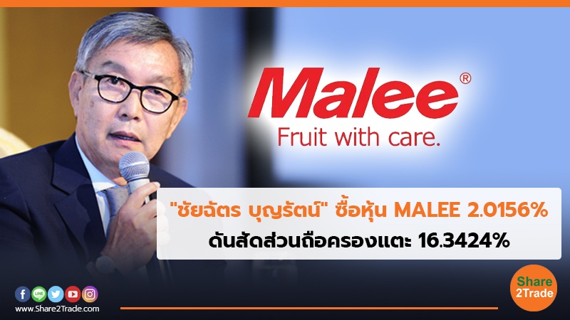 "ชัยฉัตร บุญรัตน์"ซื้อหุ้น MALEE 2.0156% ดันสัดส่วนถือครองแตะ 16.3424%