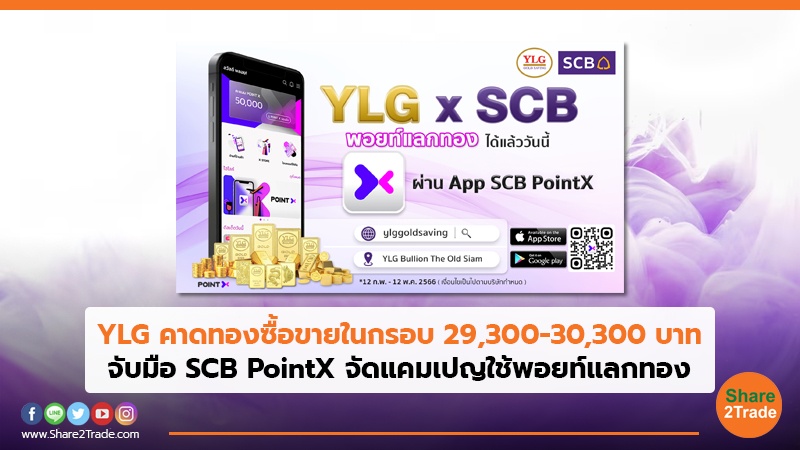 YLG คาดทองซื้อขายในกรอบ 29,300-30,300 บาท จับมือ SCB PointX จัดแคมเปญใช้พอยท์แลกทอง