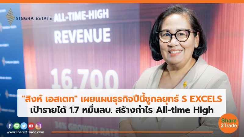 "สิงห์ เอสเตท" เผยแผนธุรกิจปีนี้ชูกลยุทธ์ S EXCELS เป้ารายได้ 1.7 หมื่นลบ. สร้างกำไร All-time High