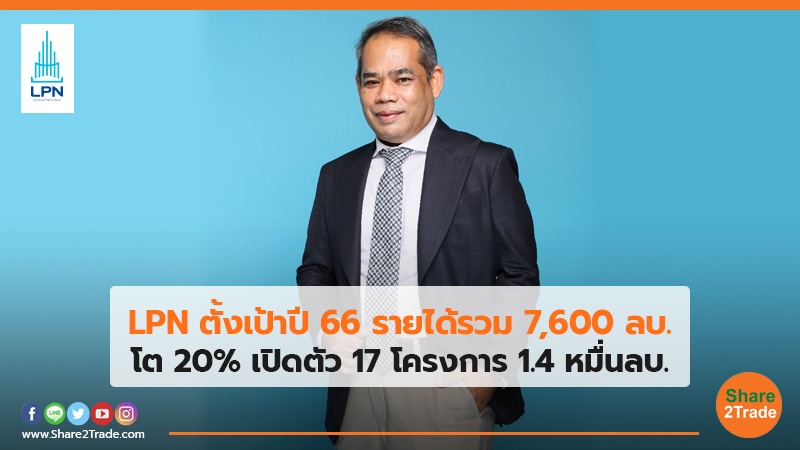 LPN ตั้งเป้าปี 66 รายได้รวม 7,600 ลบ. โต 20% เปิดตัว 17 โครงการ 1.4 หมื่นลบ.