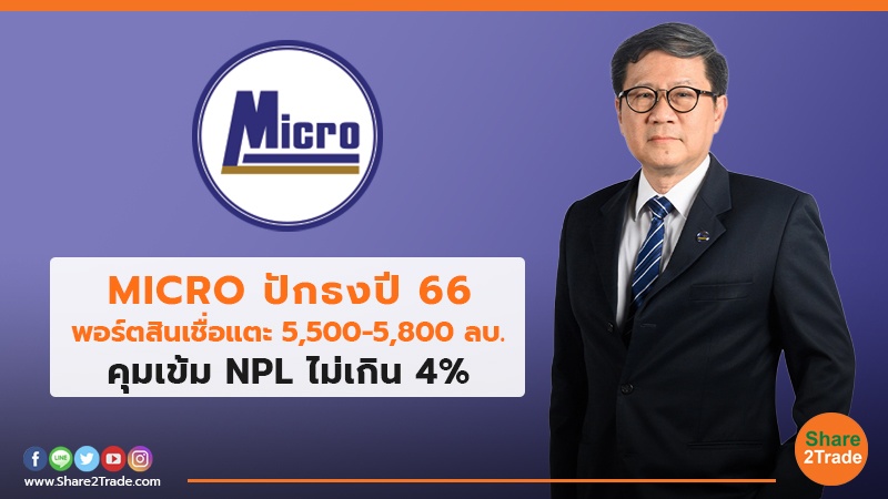 MICRO ปักธงปี 66 พอร์ตสินเชื่อแตะ 5,500-5,800 ลบ. คุมเข้ม NPL ไม่เกิน 4%