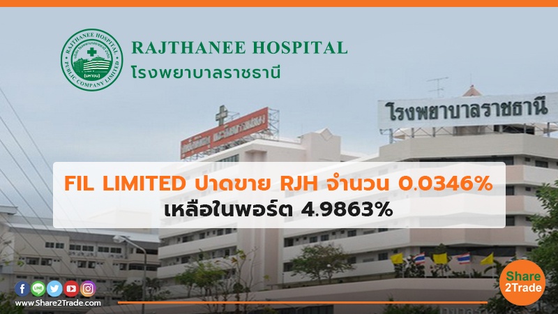 FIL LIMITED ปาดขาย RJH จำนวน 0.0346% เหลือในพอร์ต 4.9863%