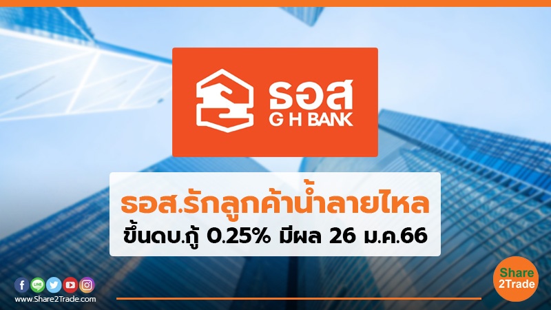 ธอส.รักลูกค้าน้ำลายไหล ขึ้นดบ.กู้ 0.25% มีผล 26 ม.ค.66