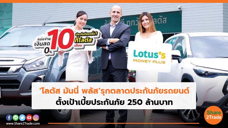 ‘โลตัส มันนี่ พลัส’ รุกตลาดประกันภัยรถยนต์ ตั้งเป้าเบี้ยประกันภัย 250 ล้านบาท