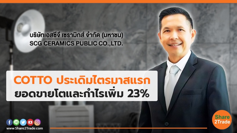 COTTO ประเดิมไตรมาสแรก ยอดขายโตและกำไรเพิ่ม 23%