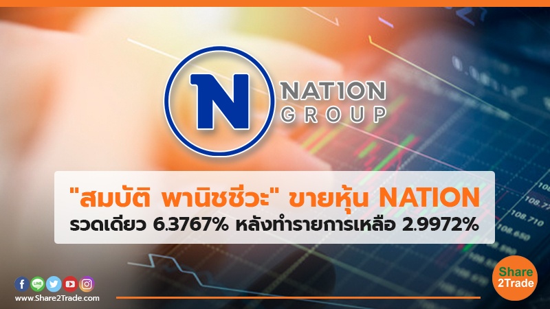 "สมบัติ พานิชชีวะ" ขายหุ้น NATION รวดเดียว 6.3767% หลังทำรายการเหลือ 2.9972%