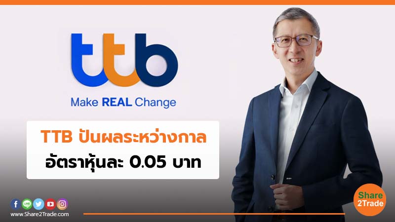 TTB ปันผลระหว่างกาล อัตราหุ้นละ 0.05 บาท