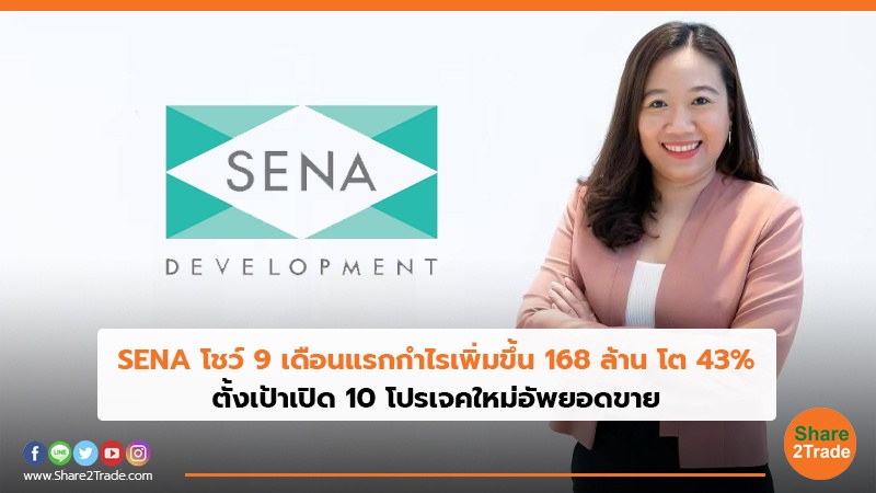 SENA โชว์ 9 เดือนแรกกำไรเพิ่มขึ้น 168 ล้าน โต 43% ตั้งเป้าเปิด 10 โปรเจคใหม่อัพยอดขาย