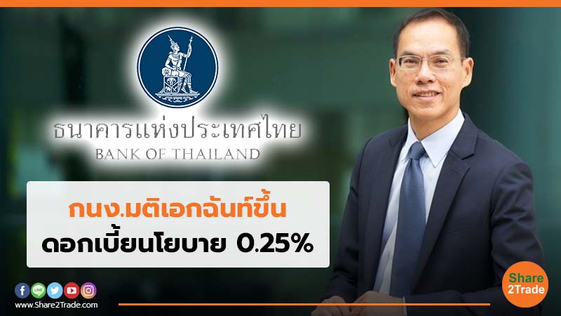 กนง.มติเอกฉันท์ขึ้น ดอกเบี้ยนโยบาย 0.25%