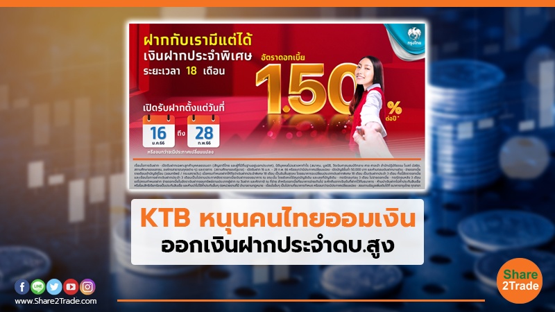 KTB หนุนคนไทยออมเงิน ออกเงินฝากประจำดบ.สูง