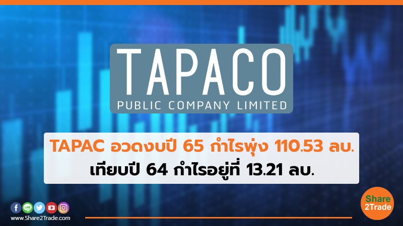 TAPAC อวดงบปี 65 กำไรพุ่ง 110.53 ลบ. เทียบปี 64 กำไรอยู่ที่ 13.21 ลบ.