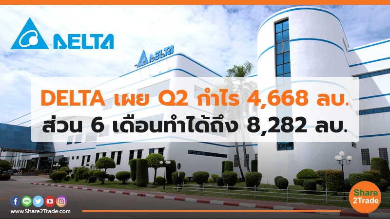 DELTA เผย Q2 กำไร 4,668 ลบ. ส่วน 6 เดือนทำได้ถึง 8,282 ลบ.