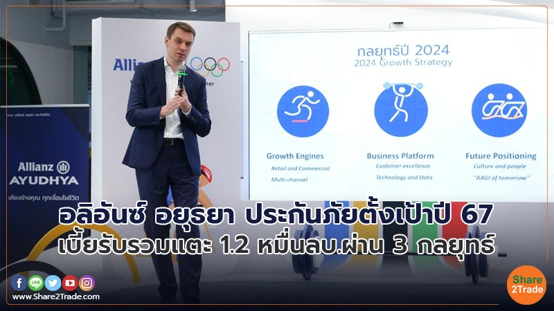 อลิอันซ์ อยุธยา ประกันภัยตั้งเป้าปี 67 เบี้ยรับรวมแตะ 1.2 หมื่นลบ. ผ่าน 3 กลยุทธ์