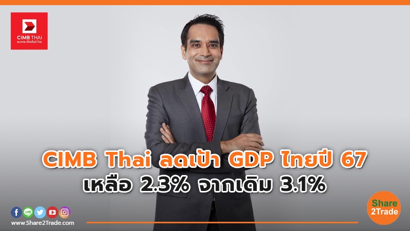 CIMB Thai ลดเป้า GDPไทยปี 67 เหลือ 2.3% จากเดิม 3.1%