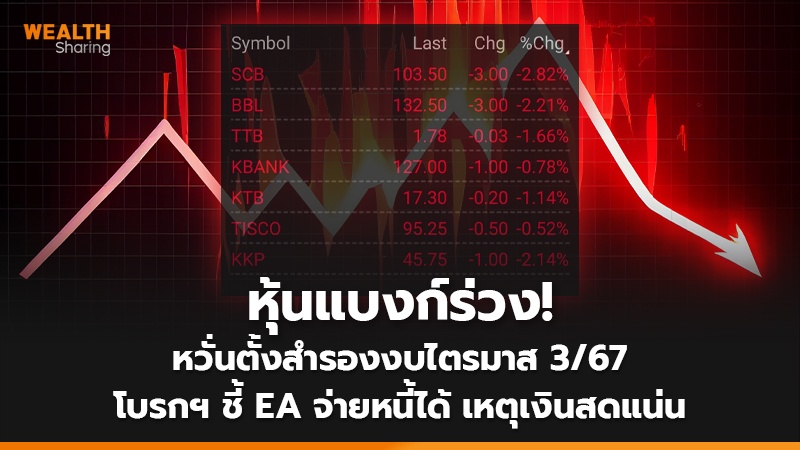 หุ้นแบงก์ร่วง! หวั่นตั้งสำรองงบไตรมาส 3/67 โบรกฯ ชี้ EA จ่ายหนี้ได้ เหตุเงินสดแน่น