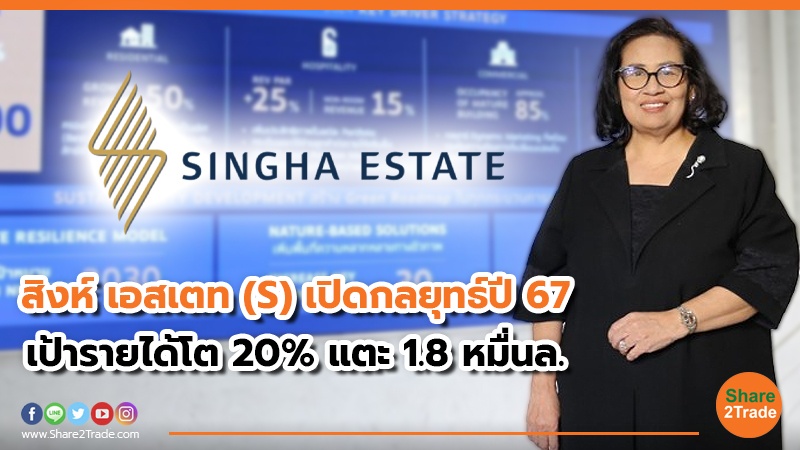 สิงห์ เอสเตท (S) เปิดกลยุทธ์ปี 67 เป้ารายได้โต 20% แตะ 1.8 หมื่นล.