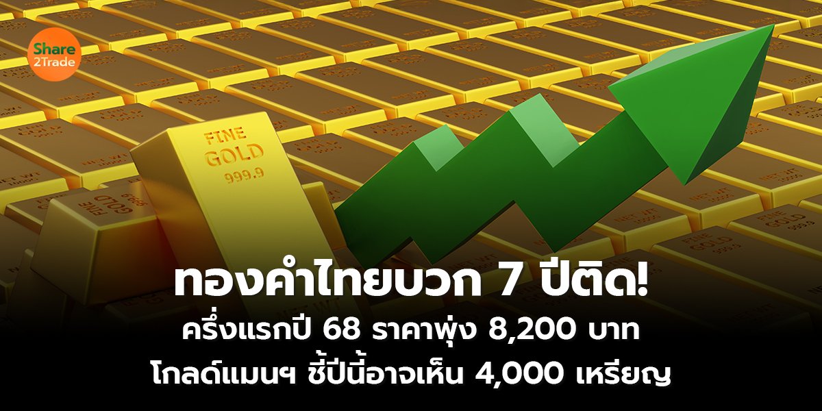 ทองคำไทยบวก 7 ปีติด!  ครึ่งแรกปี 68 ราคาพุ่ง 8,200 บาท โกลด์แมนฯ ชี้ปีนี้อาจเห็น 4,000 เหรียญ