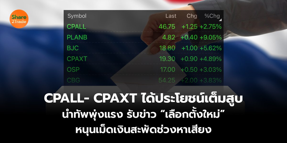 CPALL- CPAXT ได้ประโยชน์เต็มสูบ นำทัพพุ่งแรง รับข่าว “เลือกตั้งใหม่”  หนุนเม็ดเงินสะพัดช่วงหาเสียง