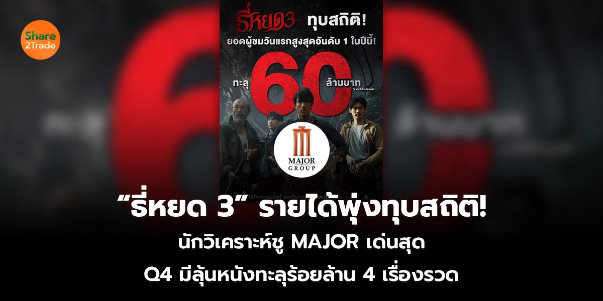 “ธี่หยด 3” รายได้พุ่งทุบสถิติ! นักวิเคราะห์ชู MAJOR เด่นสุด Q4 มีลุ้นหนังทะลุร้อยล้าน 4 เรื่องรวด