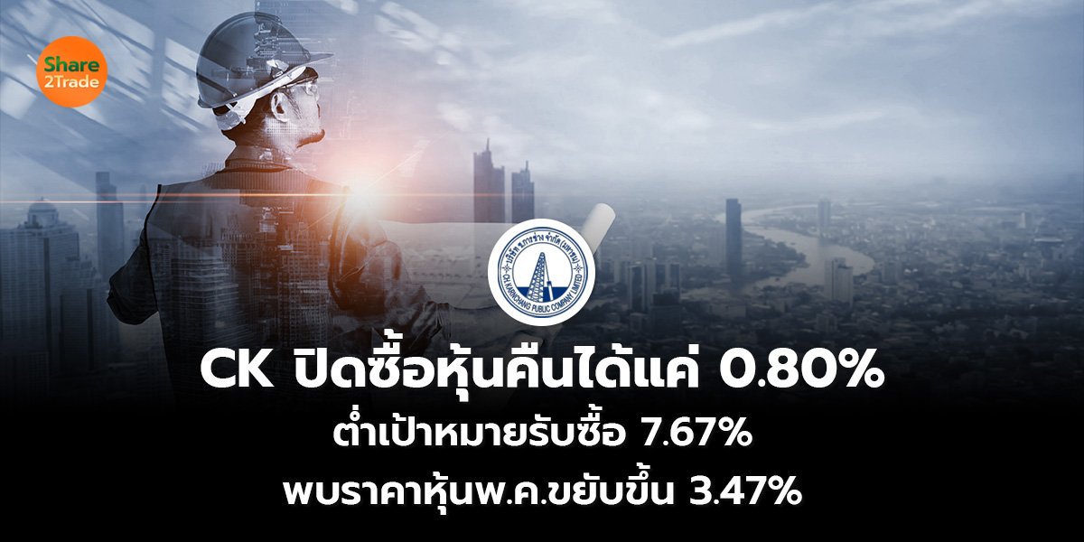 CK ปิดซื้อหุ้นคืนได้แค่ 0.80% ต่ำเป้าหมายรับซื้อ 7.67% พบราคาหุ้นพ.ค.ขยับขึ้น 3.47%