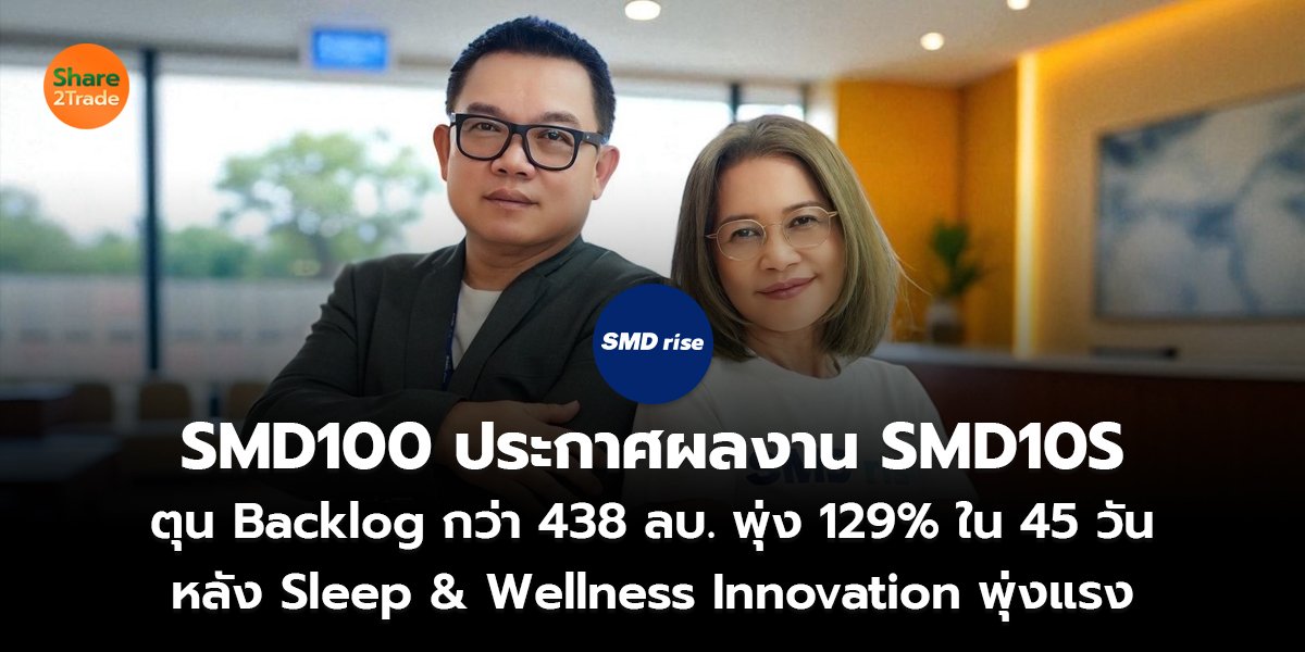 SMD100 ประกาศผลงาน SMD10S  ตุน Backlog กว่า 438 ลบ. พุ่ง 129% ใน 45 วัน หลัง Sleep & Wellness Innovation พุ่งแรง