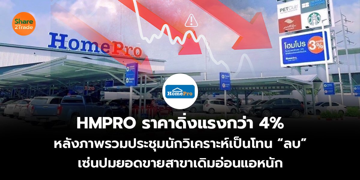 HMPRO ราคาดิ่งแรงกว่า 4%  หลังภาพรวมประชุมนักวิเคราะห์เป็นโทน “ลบ”  เซ่นปมยอดขายสาขาเดิมอ่อนแอหนัก