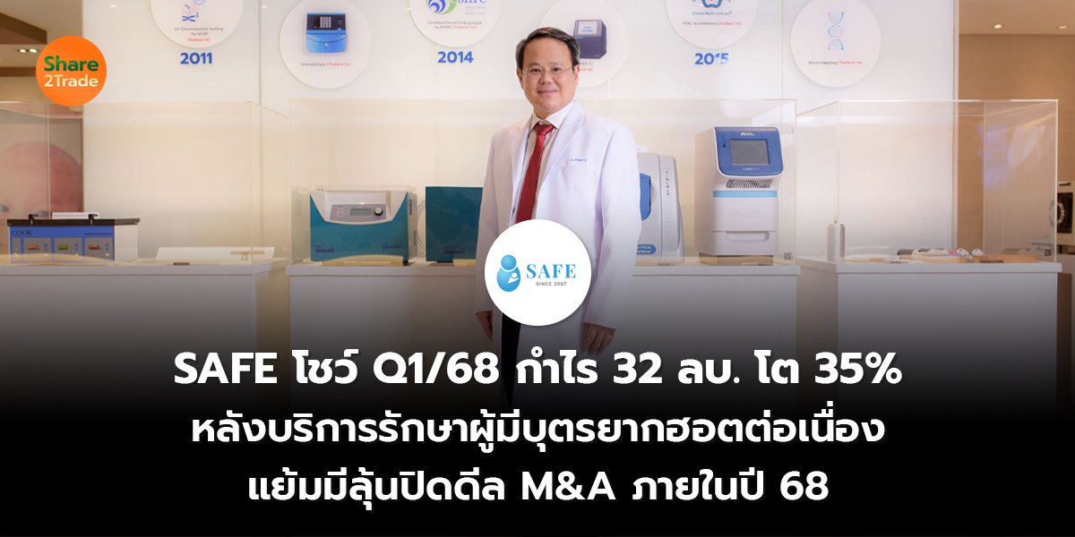 SAFE โชว์ Q1/68 กำไร 32 ลบ. โต 35% หลังบริการรักษาผู้มีบุตรยากฮอตต่อเนื่อง แย้มมีลุ้นปิดดีล M&A ภายในปี 68