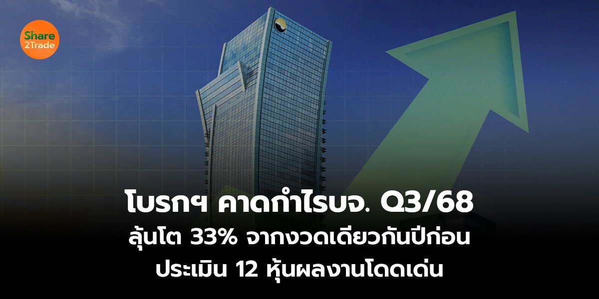 โบรกฯ คาดกำไรบจ.Q3/68 ลุ้นโต 33%จากงวดเดียวกันปีก่อน ประเมิน 12 หุ้นผลงานโดดเด่น