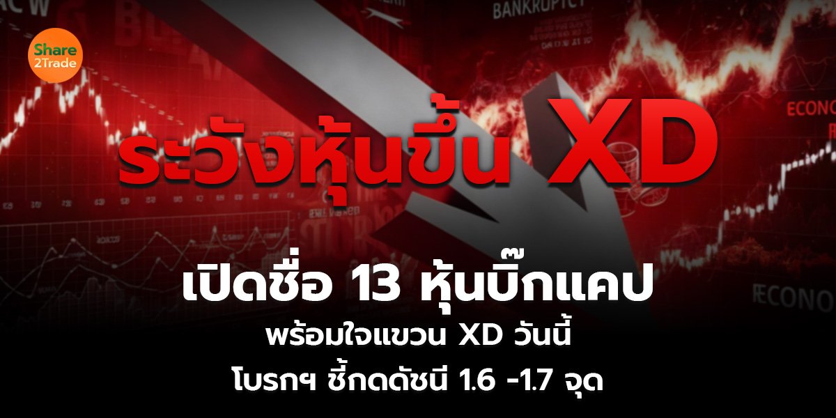 เปิดชื่อ 13 หุ้นบิ๊กแคป พร้อมใจแขวน XD วันนี้ โบรกฯ ชี้กดดัชนี 1.6 -1.7 จุด