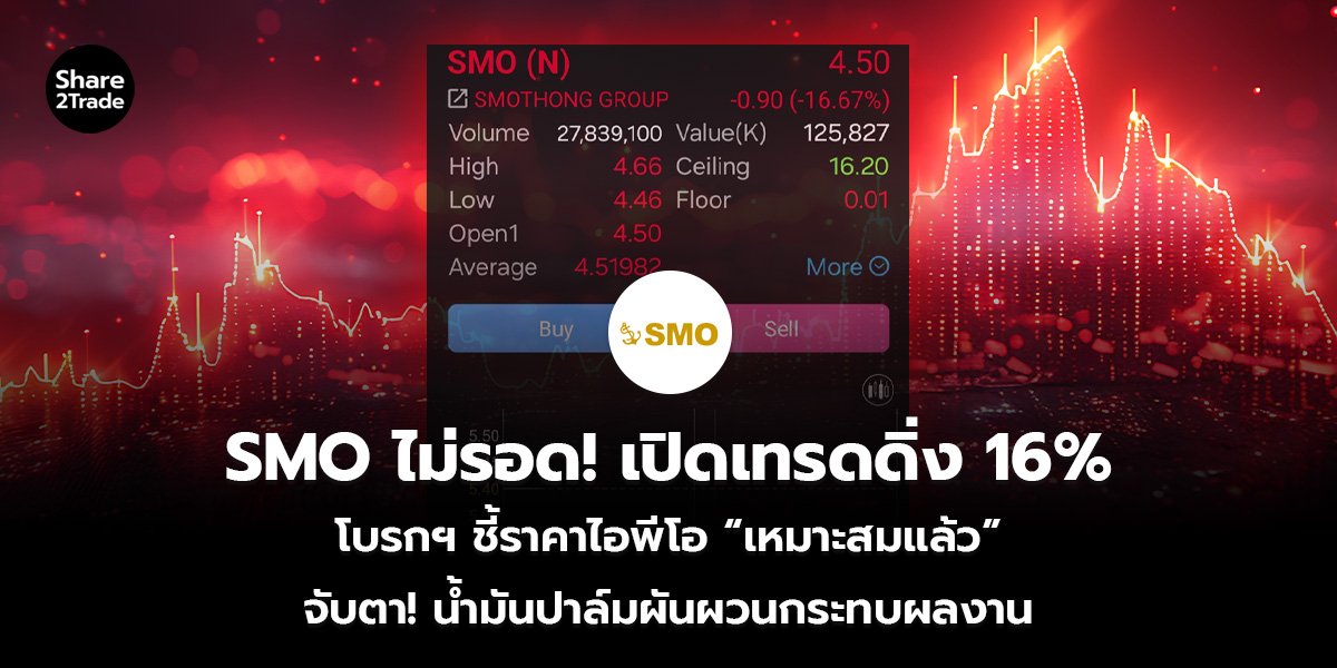 SMO ไม่รอด! เปิดเทรดดิ่ง 16% โบรกฯ ชี้ราคาไอพีโอ “เหมาะสมแล้ว” จับตา! น้ำมันปาล์มผันผวนกระทบผลงาน