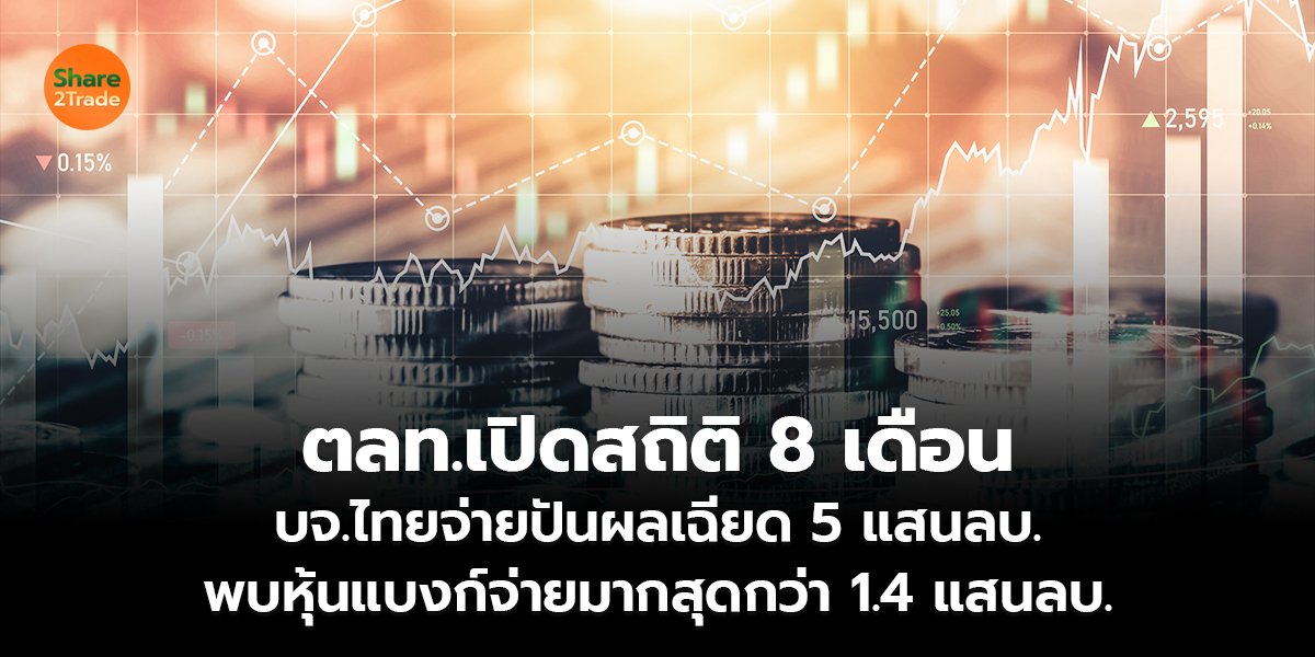 ตลท. เปิดสถิติ 8 เดือน บจ.ไทยจ่ายปันผลเฉียด 5 แสนลบ. พบหุ้นแบงก์จ่ายมากสุดกว่า 1.4 แสนลบ.