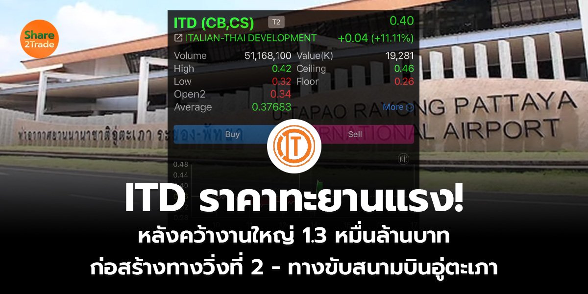 ITD ราคาทะยานแรง! หลังคว้างานใหญ่ 1.3 หมื่นล้านบาท ก่อสร้างทางวิ่งที่ 2 – ทางขับสนามบินอู่ตะเภา