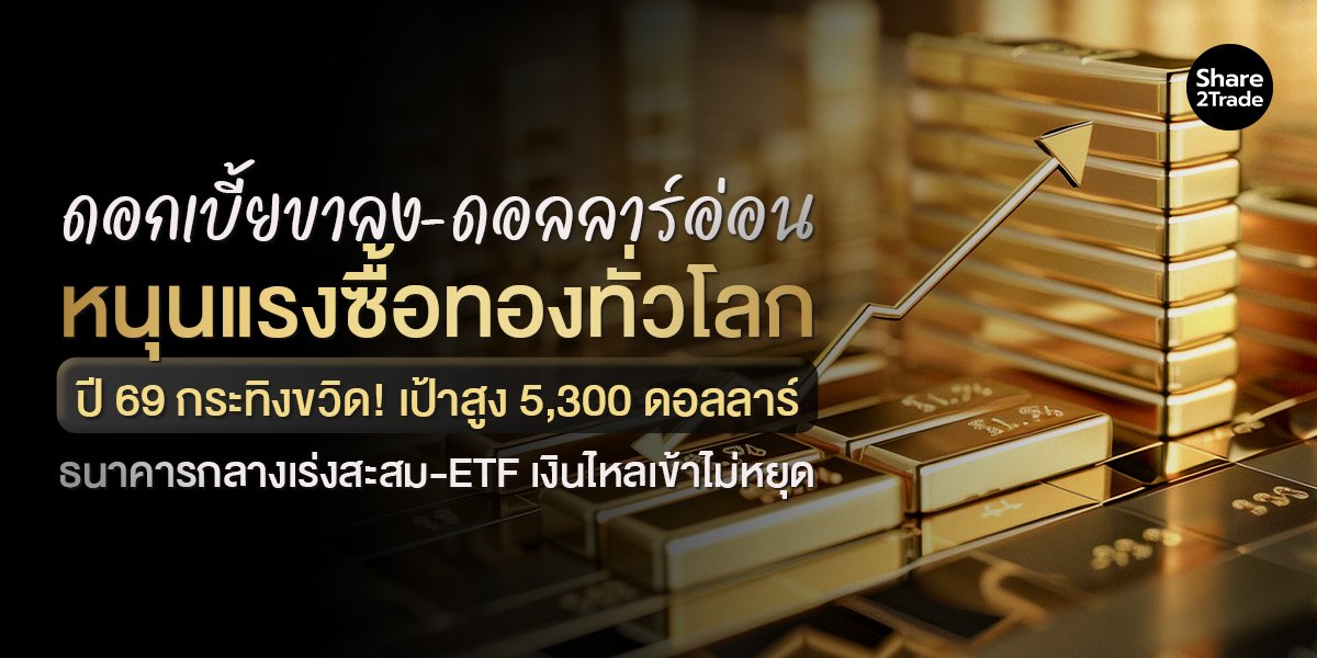 ดอกเบี้ยขาลง–ดอลลาร์อ่อน หนุนแรงซื้อทองทั่วโลก  ปี 69 กระทิงขวิด! เป้าสูง 5,300 ดอลลาร์ ธนาคารกลางเร่งสะสม–ETF เงินไหลเข้าไม่หยุด